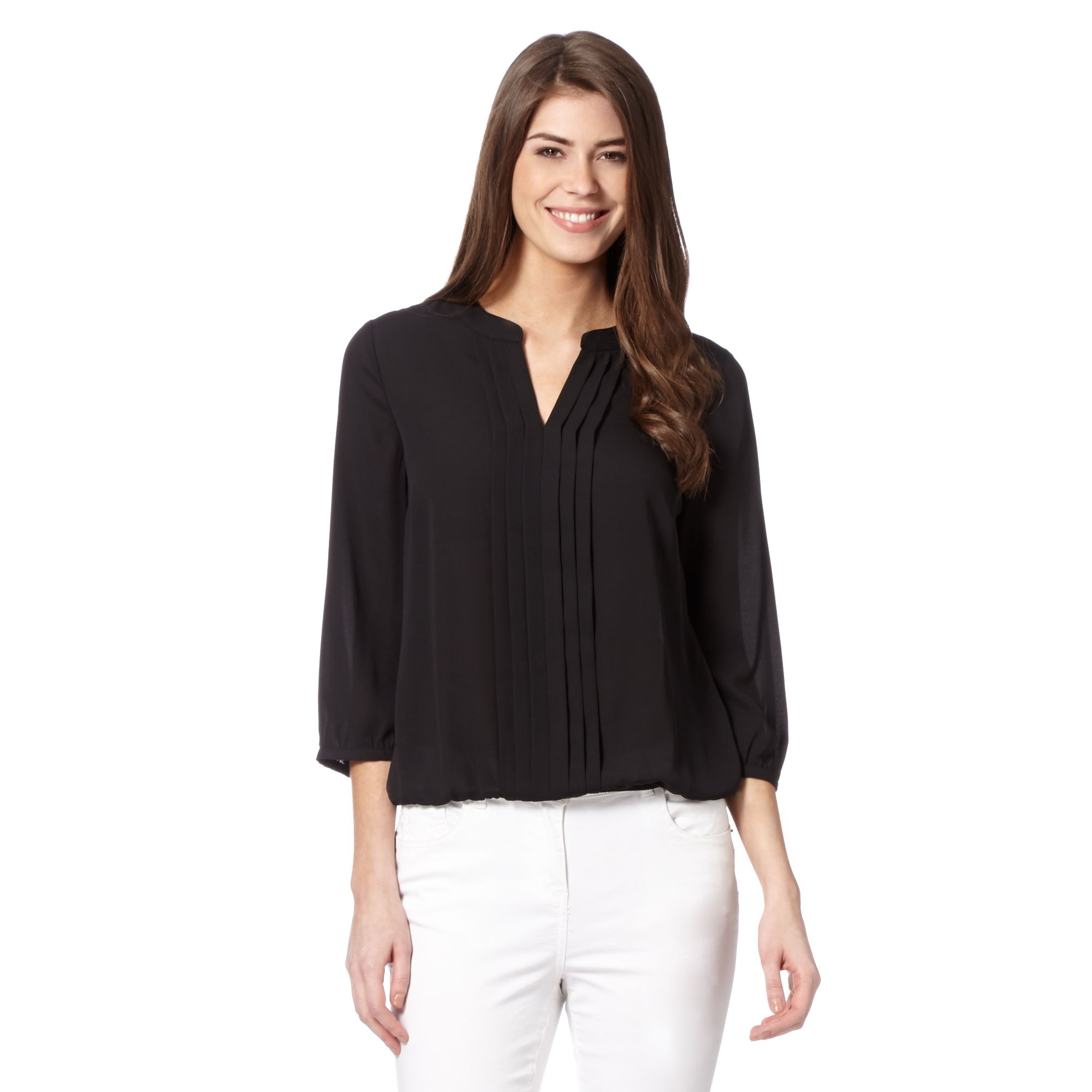 The Collection Petite Womens Petite Black Pleat Front Crepe Top From ...