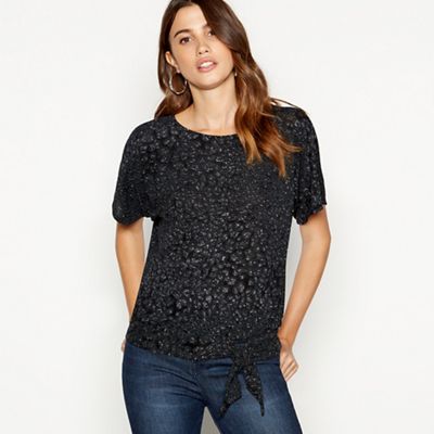 The Collection - Silver leopard print glitter tie side top