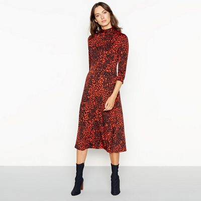 The Collection - Orange leopard print knee length fit and flare dress