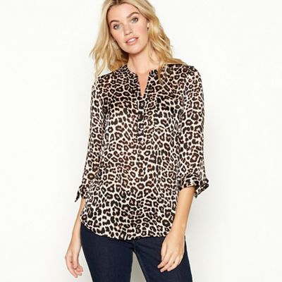 The Collection Brown leopard print V-neck long sleeve blouse | Debenhams