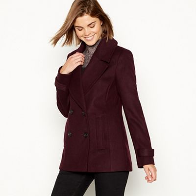 The Collection - Maroon double breasted peacoat