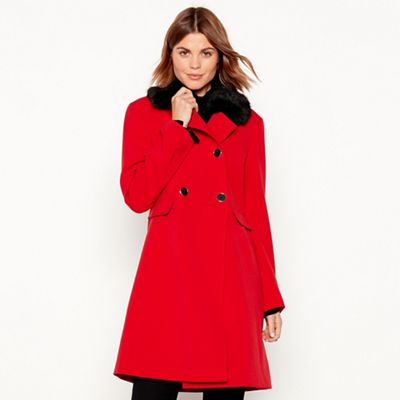 The Collection - Red faux fur collar dolly coat