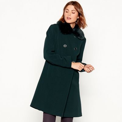The Collection - Dark green faux fur collar dolly coat