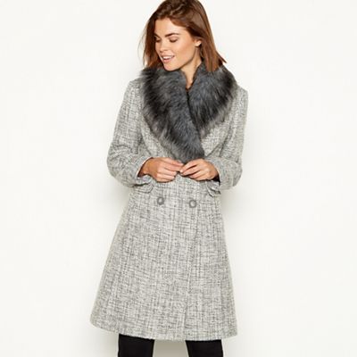 The Collection - Grey fur collar wool coat
