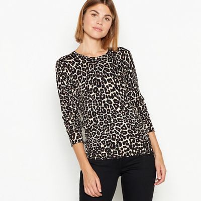 The Collection - Brown leopard print crew neck jumper