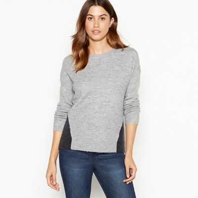 The Collection - Grey colourblock knitted jumper