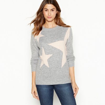 The Collection - Light pink star pattern crew neck jumper