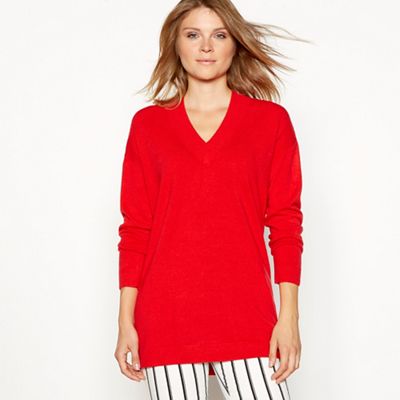 The Collection - Red supersoft V-neck long sleeve jumper