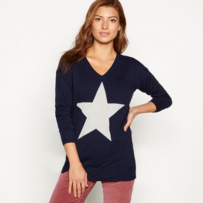 The Collection - Navy stripe star placement V-neck jumper