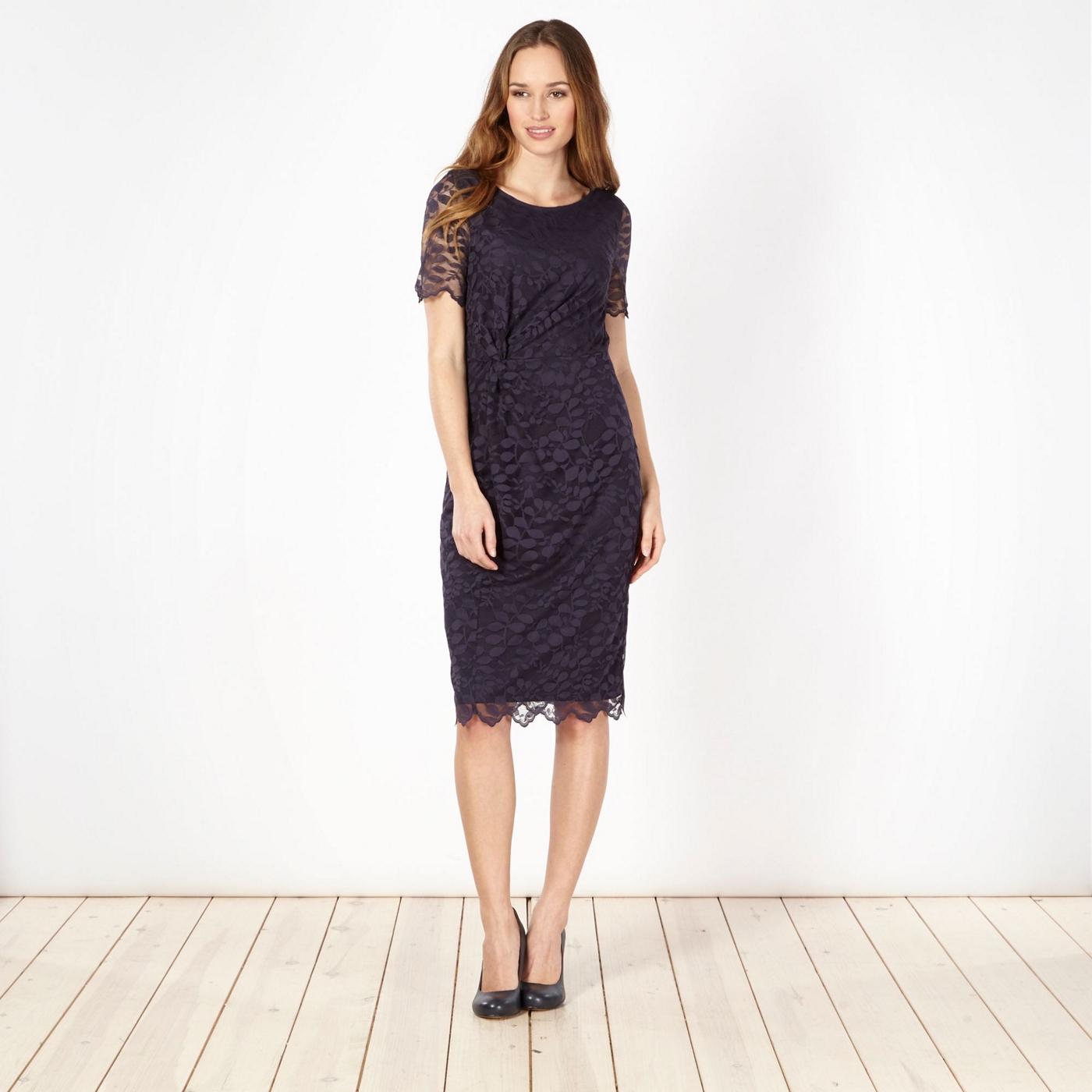 Classics Navy lace twist front shift dress