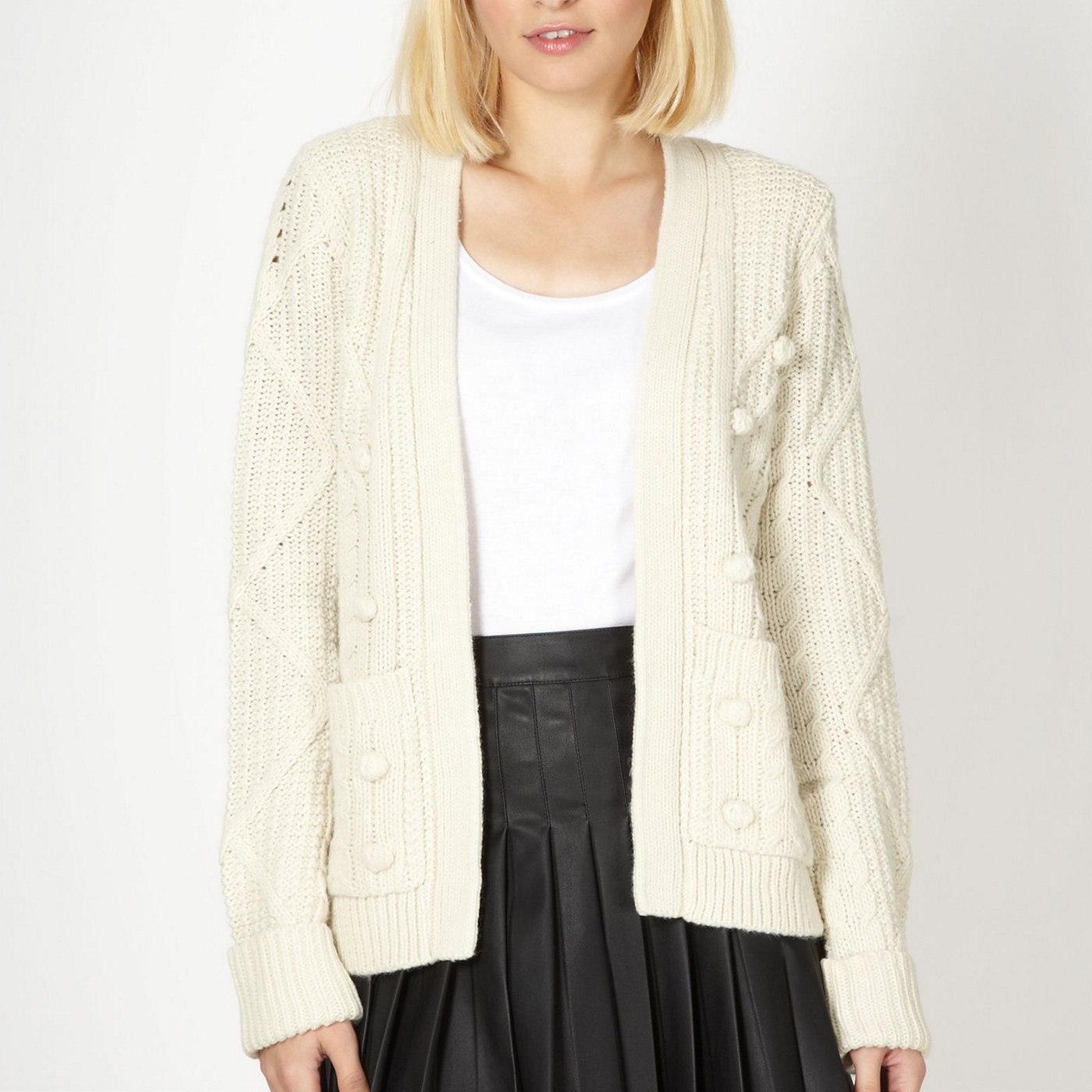 H by Henry Holland Designer natural bobble knit cardigan