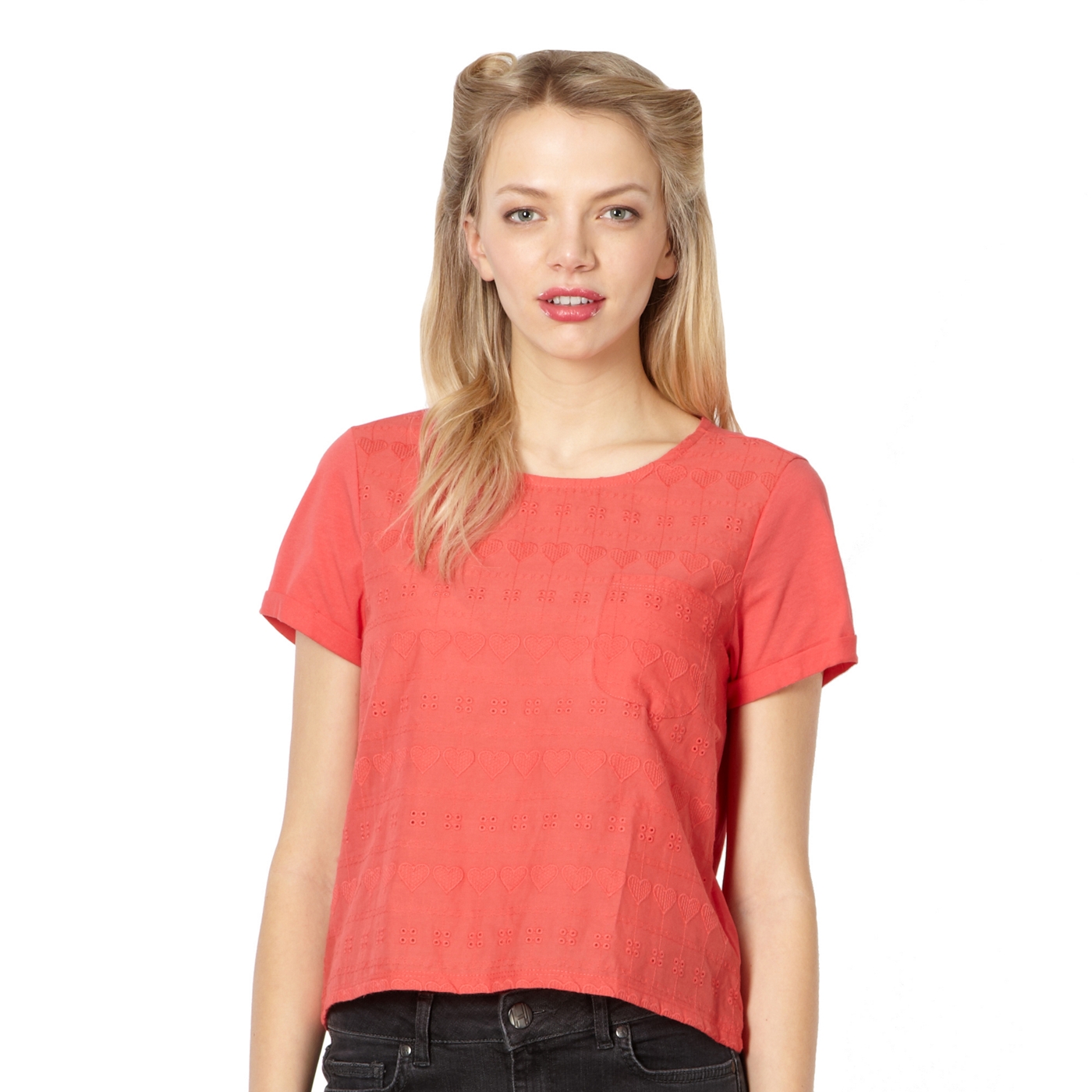 H by Henry Holland Designer peach heart broderie top