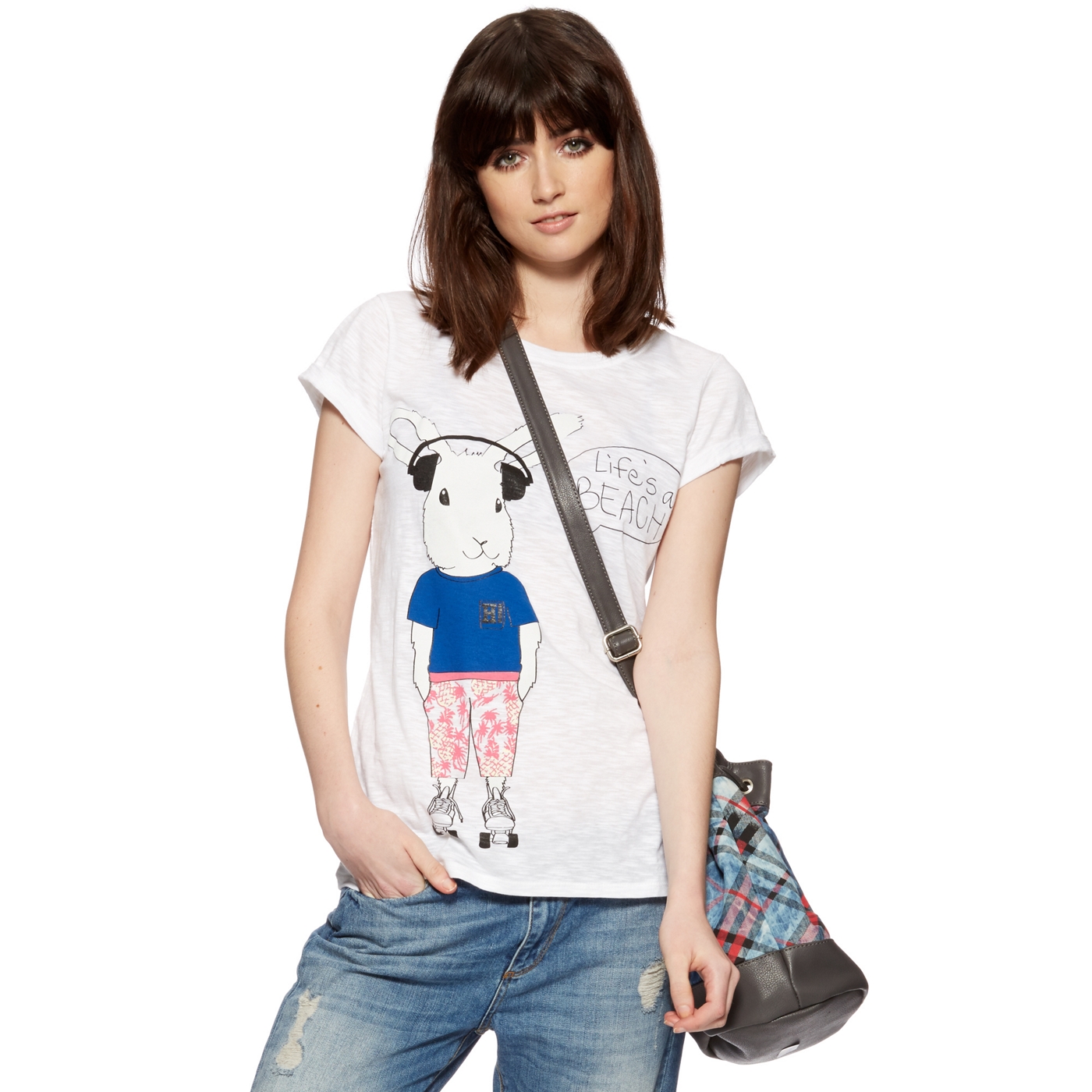 H by Henry Holland Designer white skating rabbit print t shirt