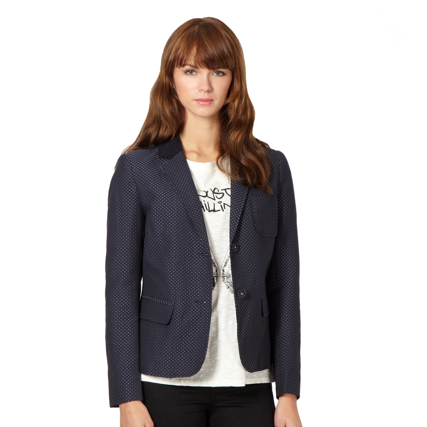 H by Henry Holland Designer navy jacquard spotted blazer