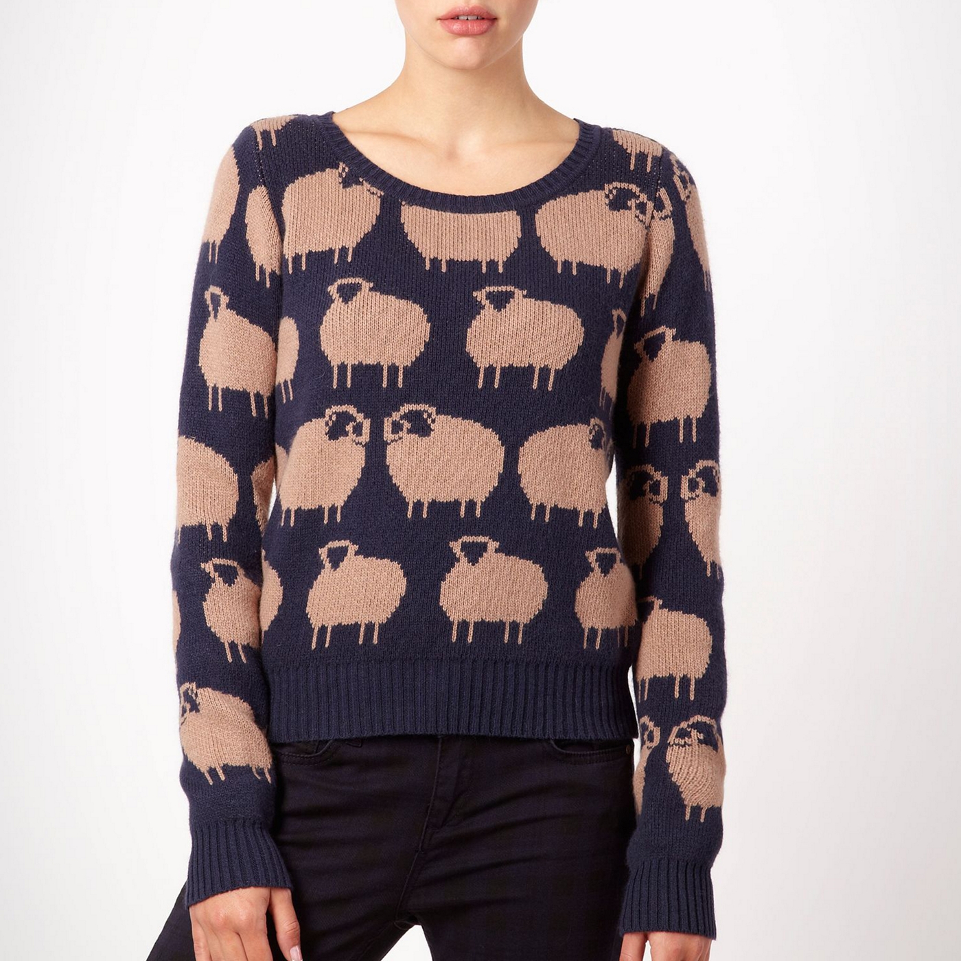 H by Henry Holland Dark blue knitted sheep jumper