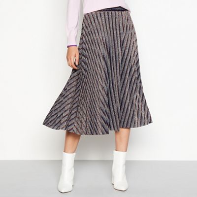 H! by Henry Holland - Gold metallic stripe pleated midi skirt
