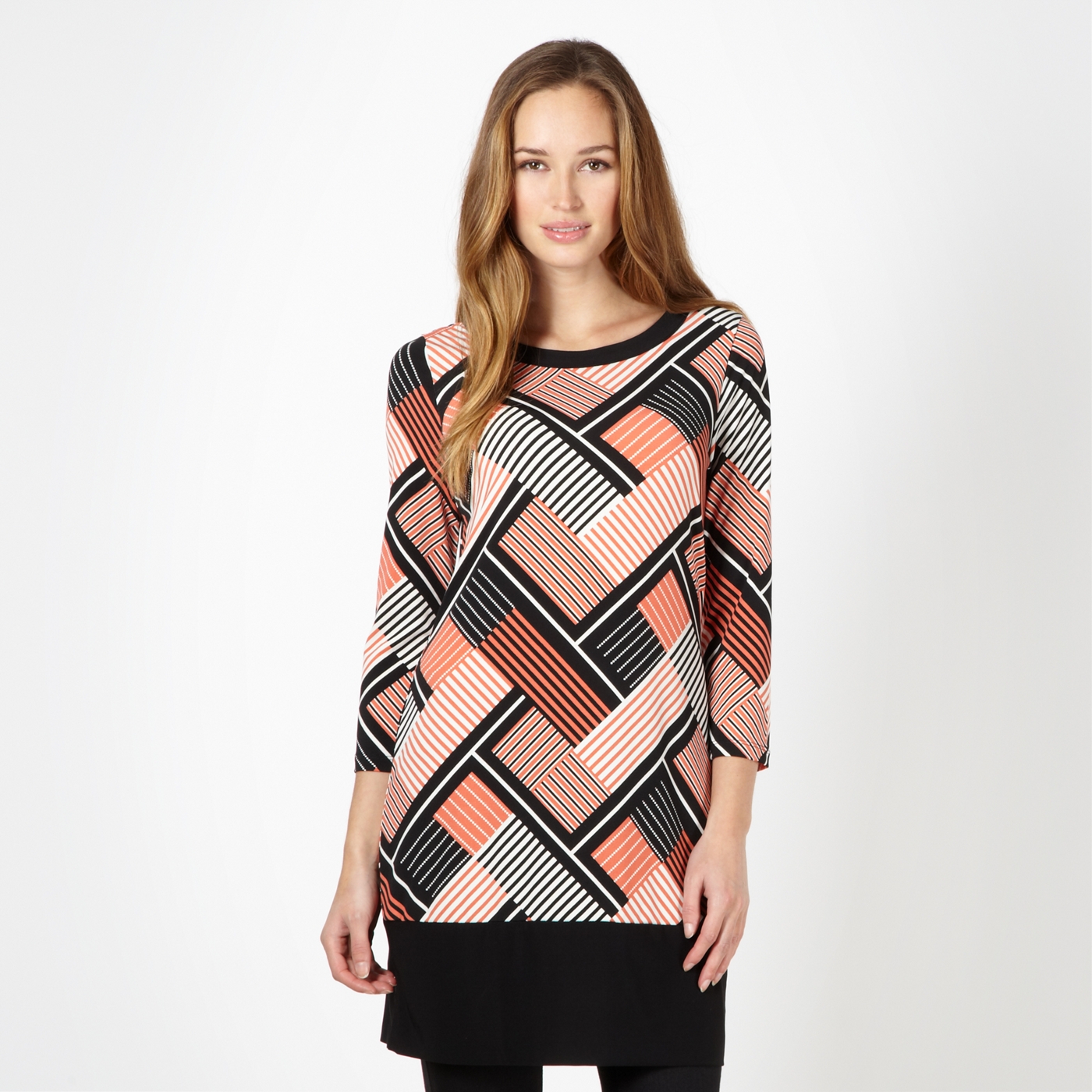 Principles by Ben de Lisi Designer orange geometric boat neck tunic