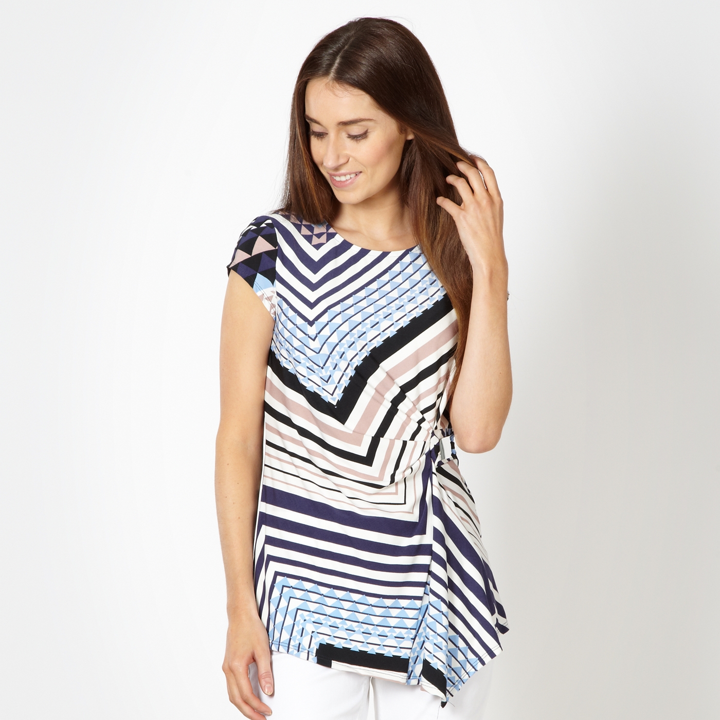 Principles by Ben de Lisi Designer blue aztec side ruched top