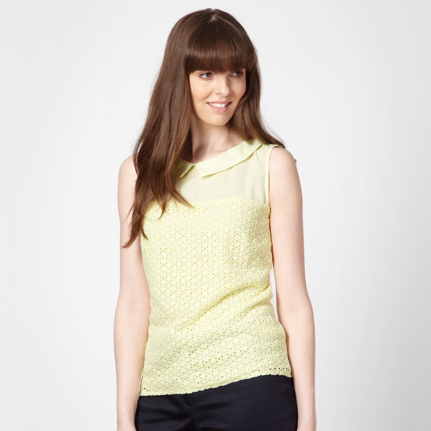 Principles by Ben de Lisi Designer light yellow lace front shell top