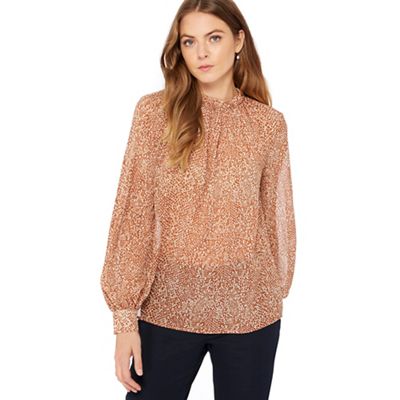Principles - Dark tan snake print chiffon long sleeve blouse