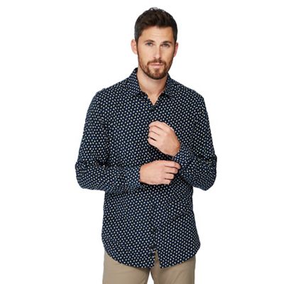 J by Jasper Conran - Navy shadow polka dot print long sleeve regular fit shirt