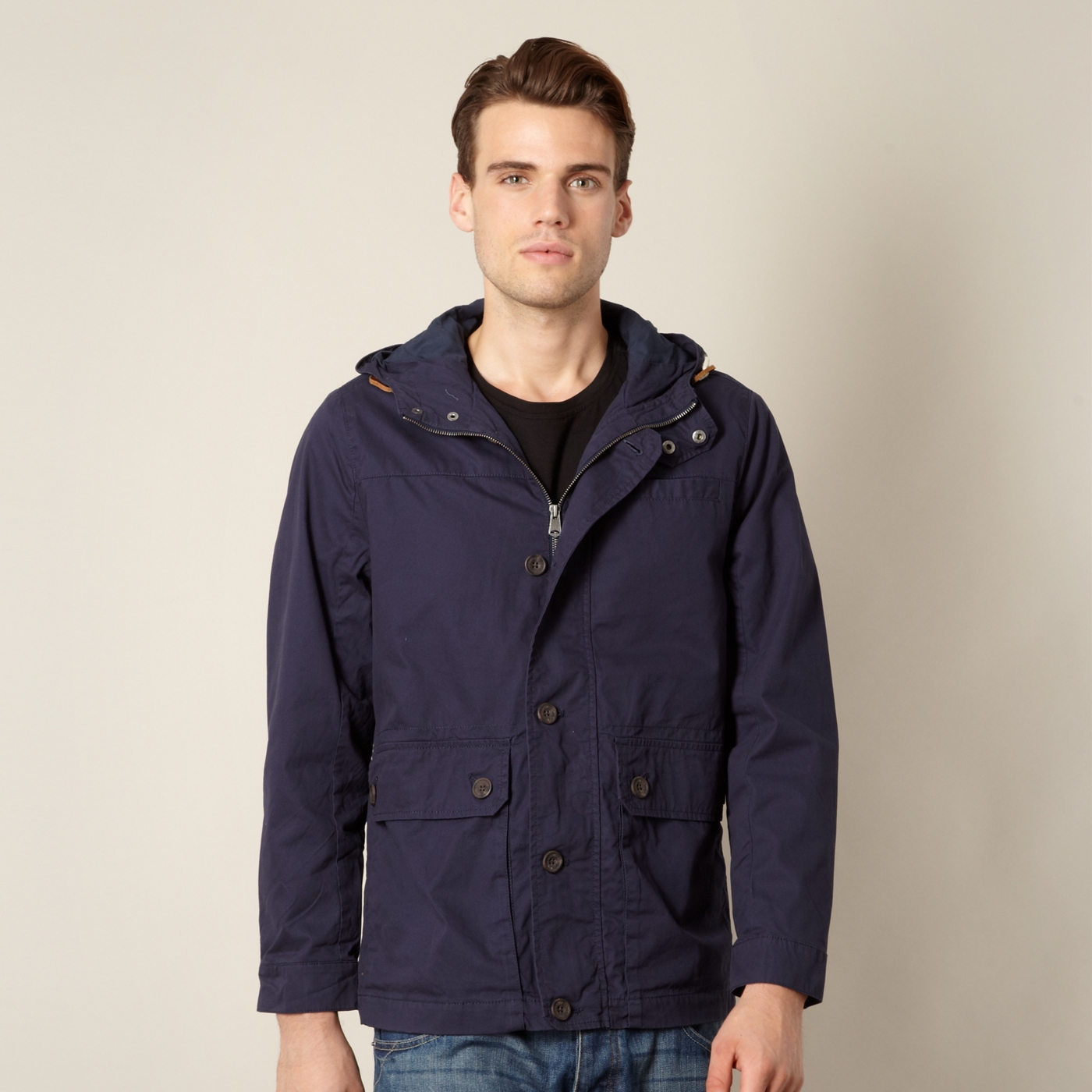 J by Jasper Conran Designer navy hooded jacket