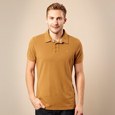 Designer tan pique cotton polo shirt  