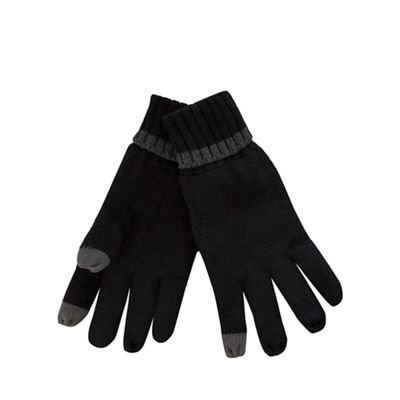 The Collection - Black ribbed tip touch screen gloves