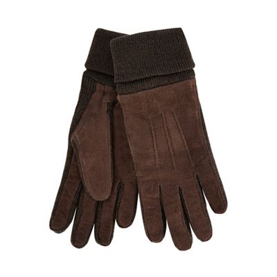 The Collection - Brown leather knitted edge gloves