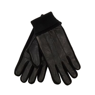 The Collection - Black leather knitted edge gloves
