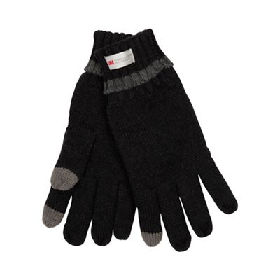 The Collection - Black heat insulating touch screen knit gloves