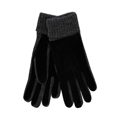The Collection - Black twisted knit suede gloves