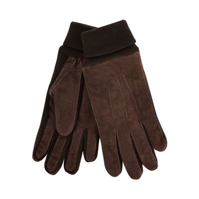 The Collection - Brown suede knitted edge gloves