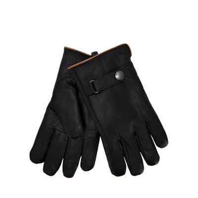 Mantaray - Black leather borg lined gloves