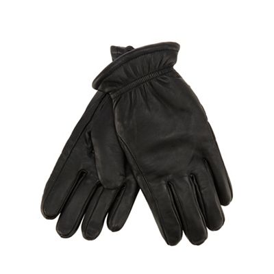 Mantaray - Black leather borg lined gloves