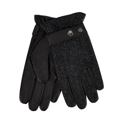 Hammond & Co. by Patrick Grant - Black Harris Tweed leather gloves