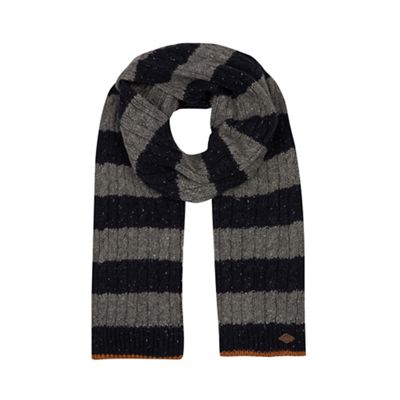 Mantaray - Grey striped cable knit scarf with wool