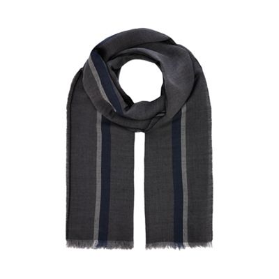 J by Jasper Conran - Grey wool blend stripe herringbone scarf