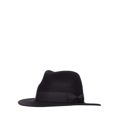 The Collection - Black wool tie band Fedora hat
