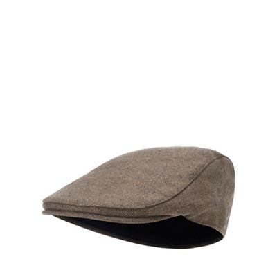Hammond & Co. by Patrick Grant - Brown herringbone earflap flat cap with wool