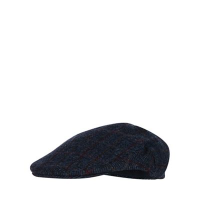 Hammond & Co. by Patrick Grant - Navy windowpane check wool flat cap