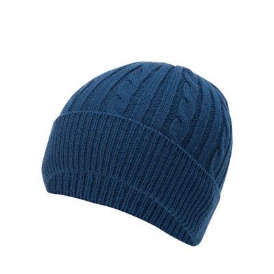 Hammond & Co. by Patrick Grant - Dark turquoise cable knit beanie hat with wool