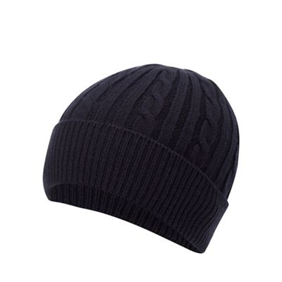 Hammond & Co. by Patrick Grant - Navy cable knit beanie hat with wool