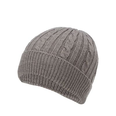 Hammond & Co. by Patrick Grant - Dark grey cable knit beanie hat with wool