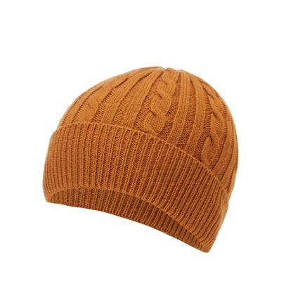 Hammond & Co. by Patrick Grant - Camel cable knit beanie hat with wool