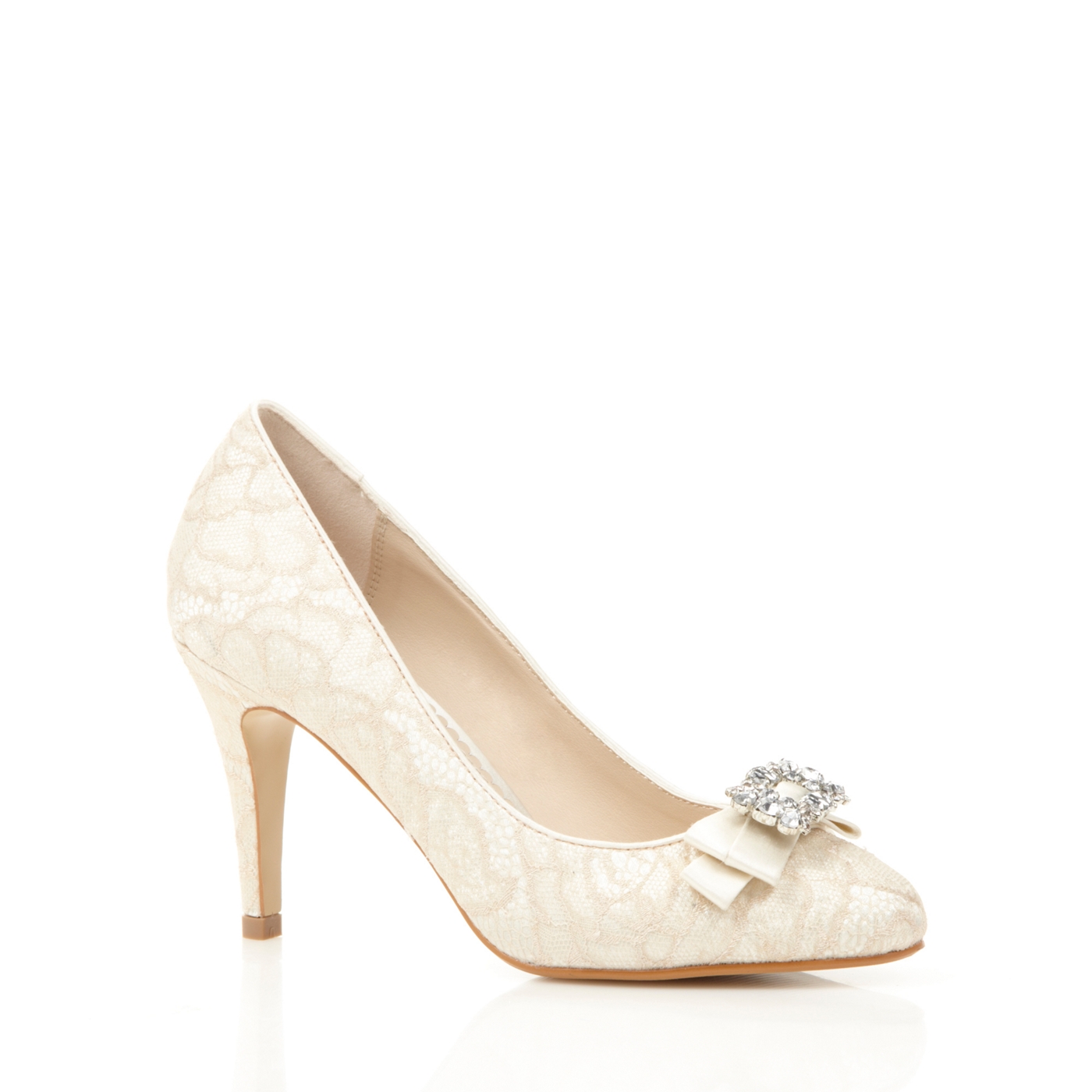 Debut Ivory lace embellished court shoes