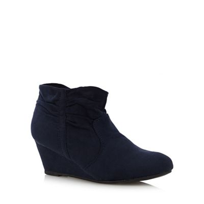 The Collection Navy ruched cuff mid wedge ankle boots | Debenhams