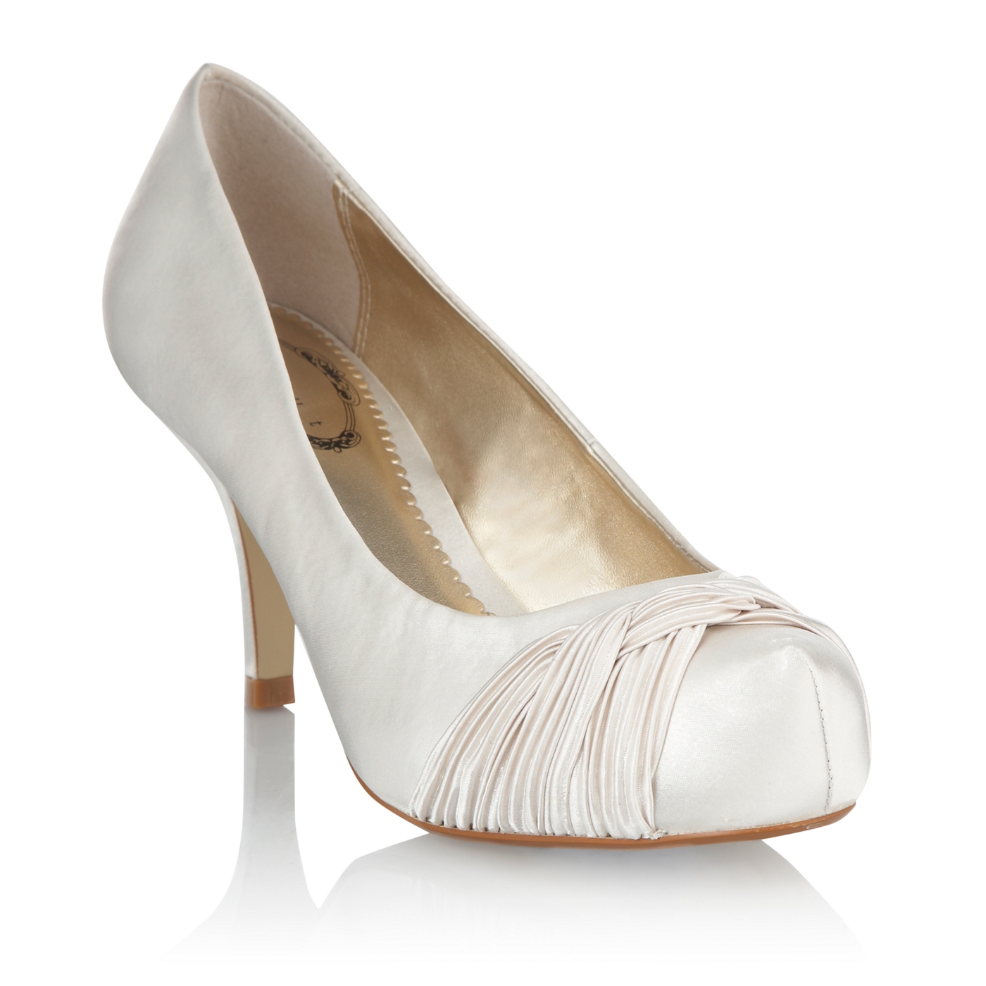 Debut Ivory satin pleated weave court shoes