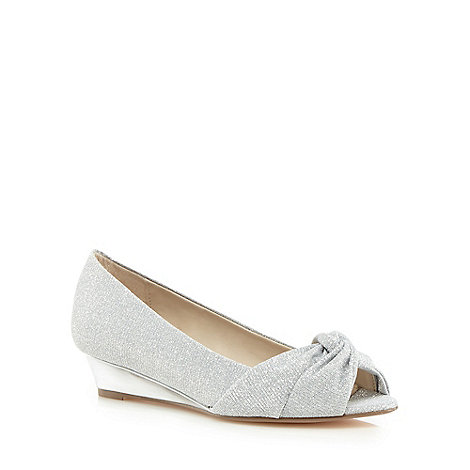 Debut Silver glitter mid wedge heel peep toe shoes | Debenhams