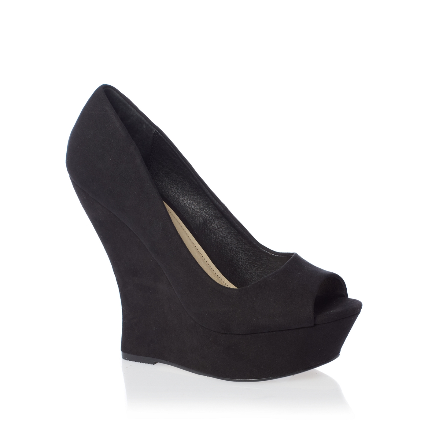 Red Herring Black peep toe wedge shoes